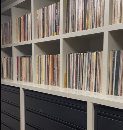 Shelf of records from Forever Vinyl and Recordappraisal.com